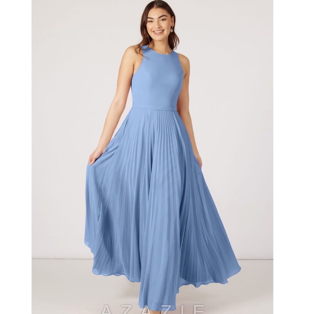 Azazie Lindie Steel Blue Bridesmaid Dress Size 8